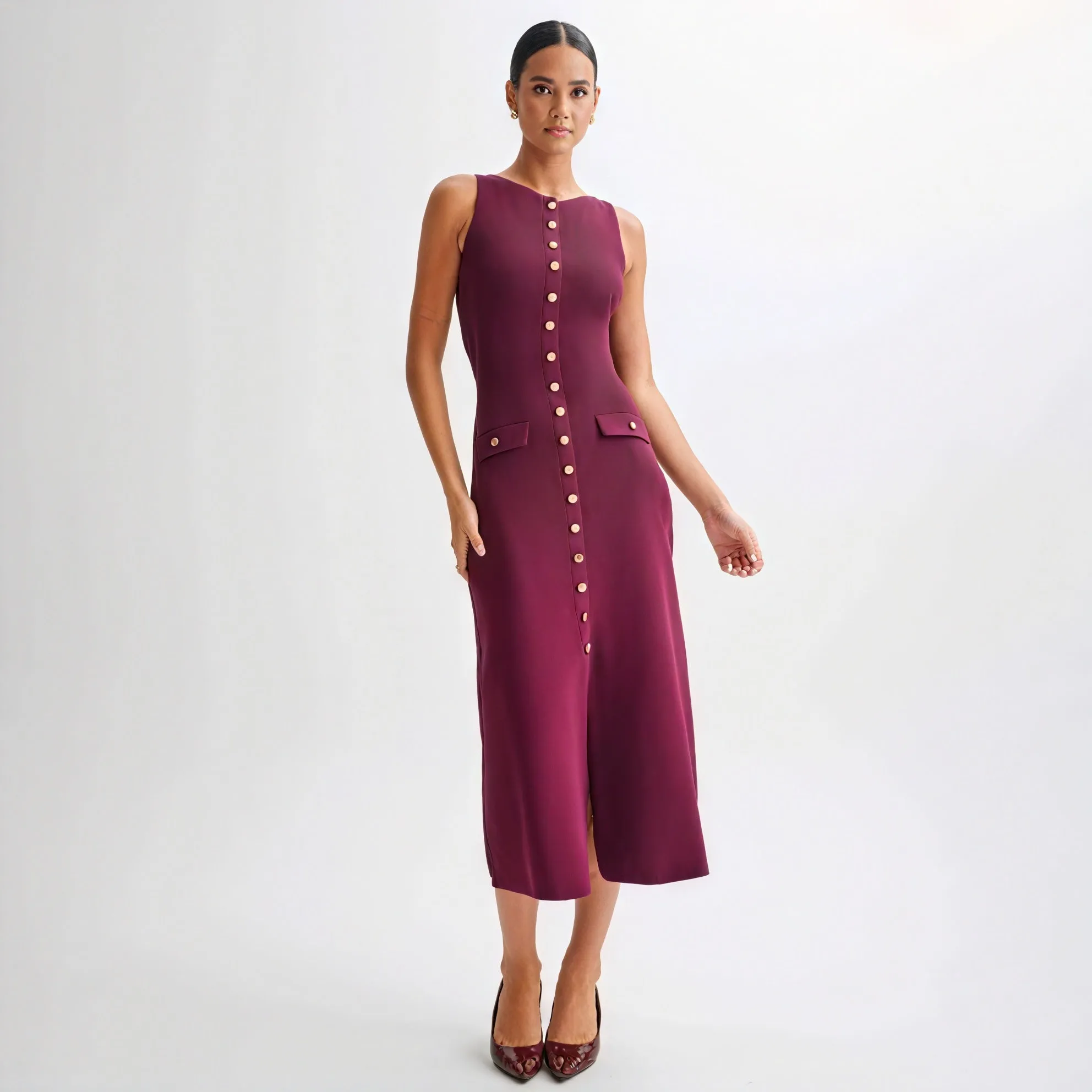 Sleeveless Button-Down Midi Dress