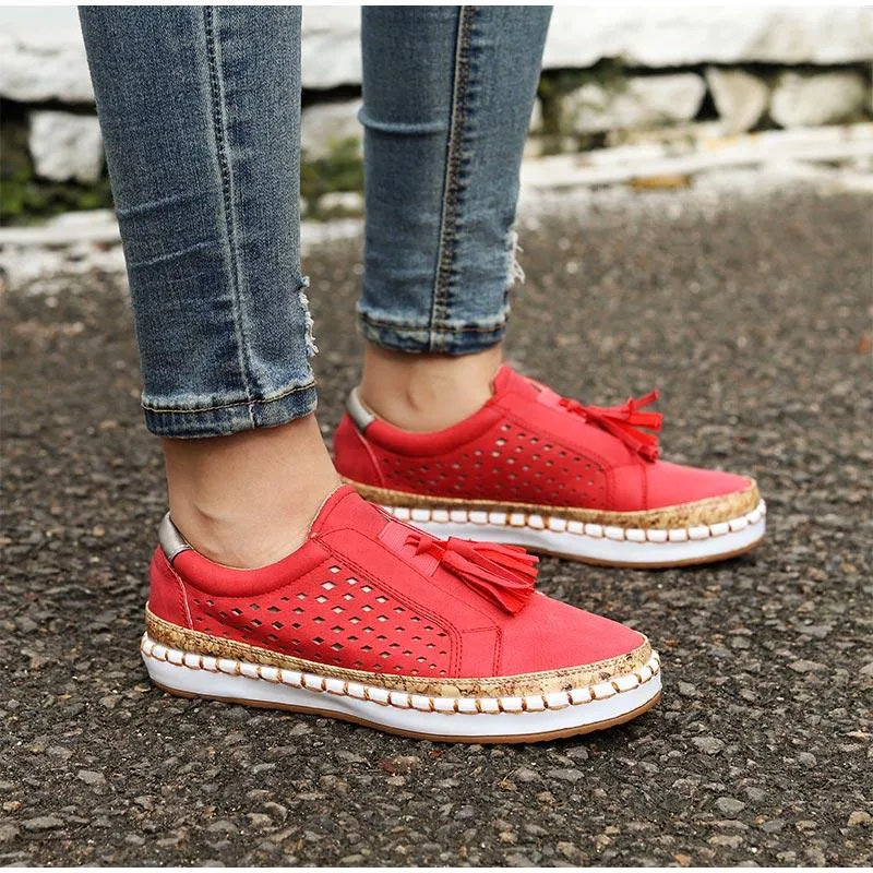 Slip On Hollow Out Flats Ladies Breathable Loafers Casual Platform Vulcanized Sewing Sneakers Shoes