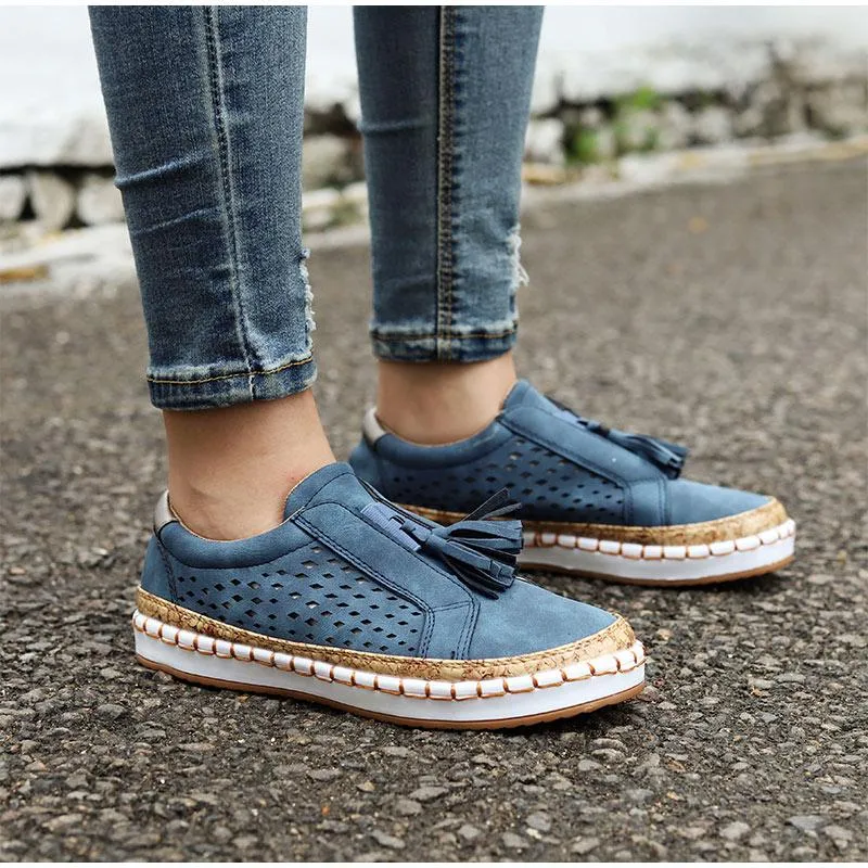 Slip On Hollow Out Flats Ladies Breathable Loafers Casual Platform Vulcanized Sewing Sneakers Shoes