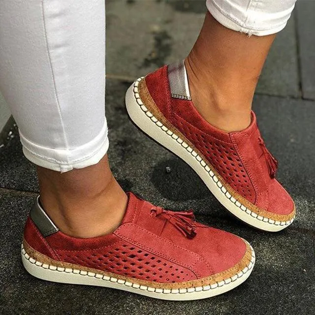 Slip On Hollow Out Flats Ladies Breathable Loafers Casual Platform Vulcanized Sewing Sneakers Shoes