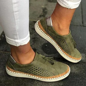 Slip On Hollow Out Flats Ladies Breathable Loafers Casual Platform Vulcanized Sewing Sneakers Shoes