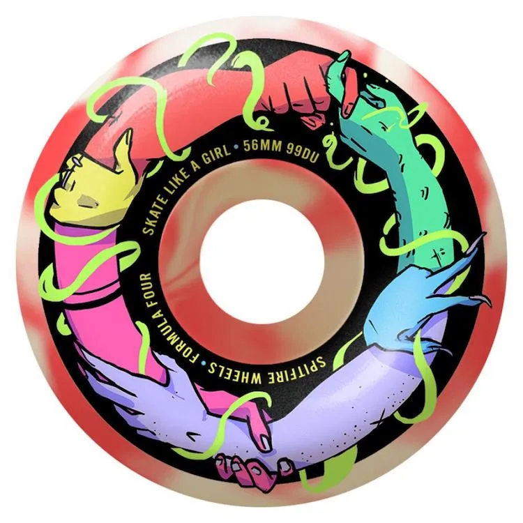 Spitfire Wheels Skate Like A Girl Classic Formula Four Skateboard Wheel White/Pink Swirl 99a 56mm
