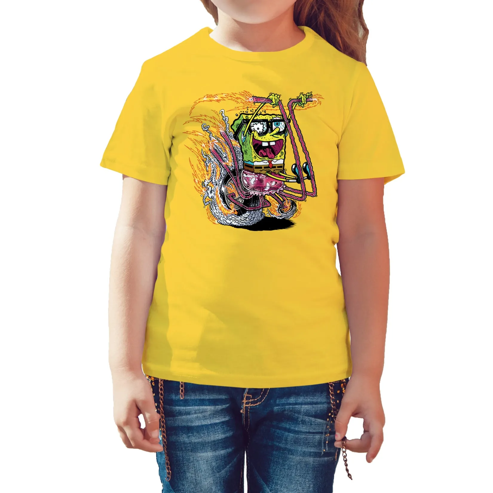 SpongeBob SquarePants Comic Bike Official Kid's T-Shirt (Yellow)