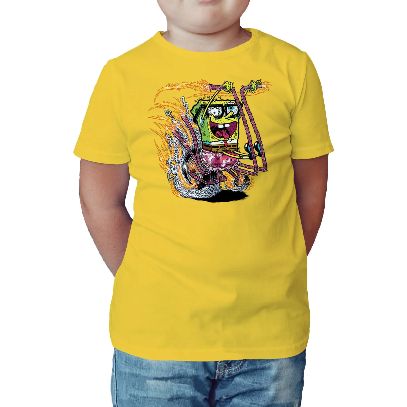 SpongeBob SquarePants Comic Bike Official Kid's T-Shirt (Yellow)