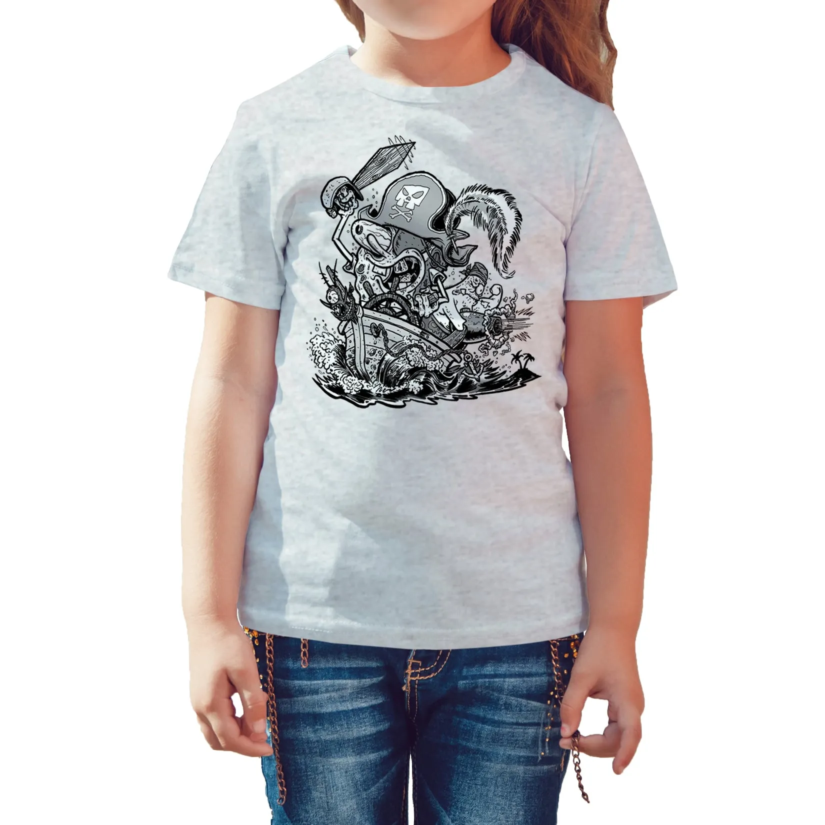 SpongeBob SquarePants Comic Pirate Official Kid's T-Shirt (Heather Grey)