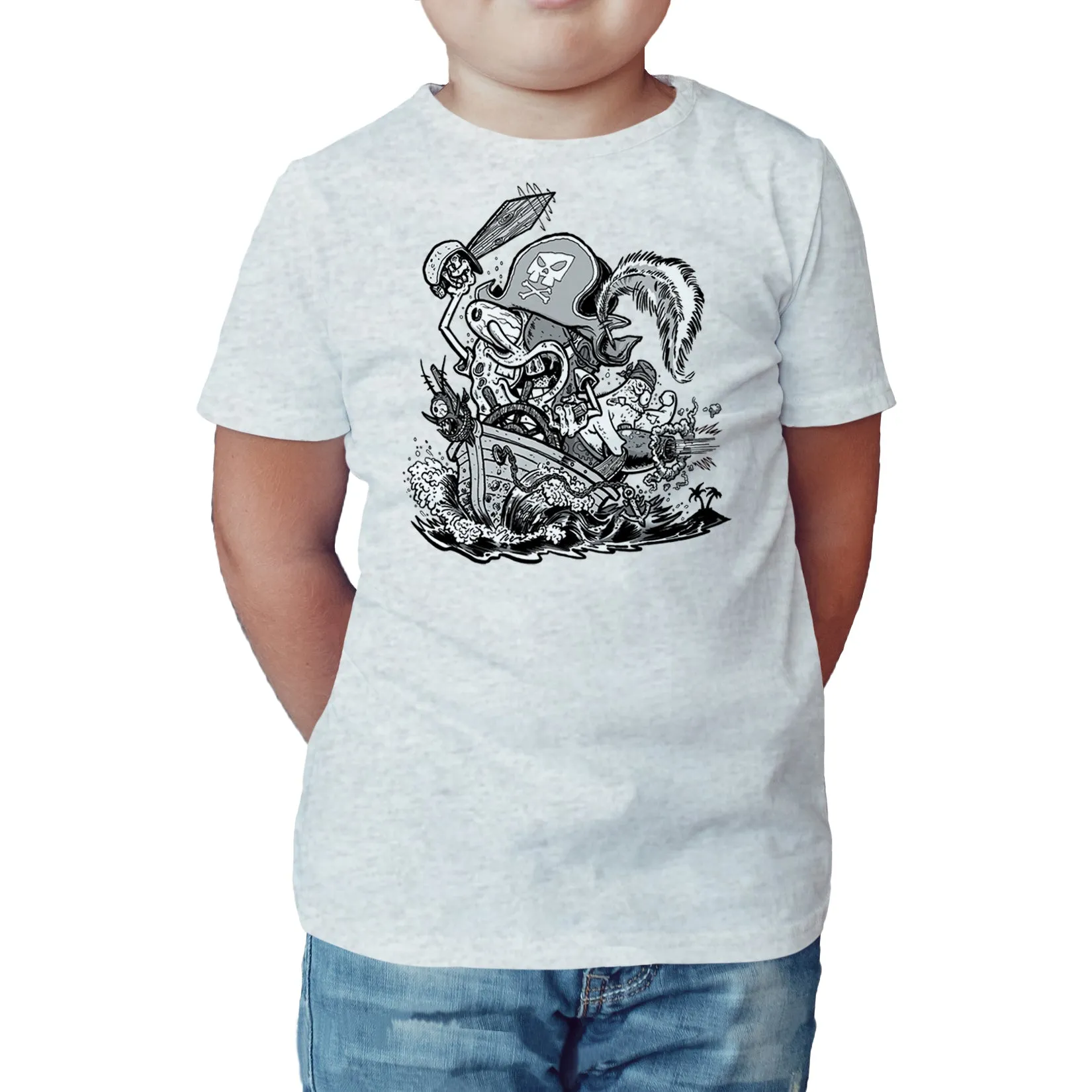 SpongeBob SquarePants Comic Pirate Official Kid's T-Shirt (Heather Grey)