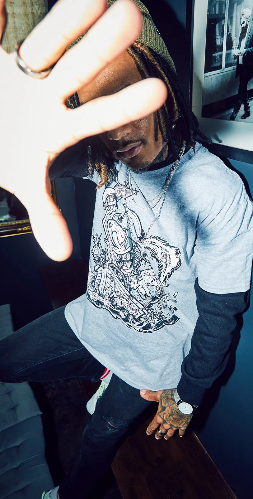 SpongeBob SquarePants Comic Pirate Official Men's T-Shirt (Heather Grey)