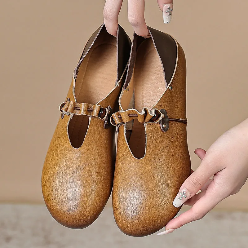 Spring and Summer Leather Shallow Mouth Single Shoes Women's Retro Handmade Soft Sole Comfortable Shoes