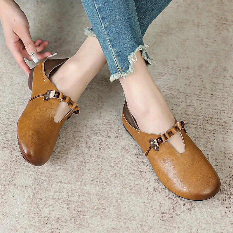 Spring and Summer Leather Shallow Mouth Single Shoes Women's Retro Handmade Soft Sole Comfortable Shoes