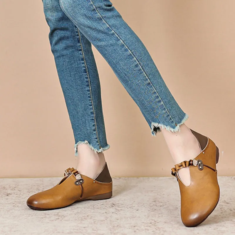 Spring and Summer Leather Shallow Mouth Single Shoes Women's Retro Handmade Soft Sole Comfortable Shoes