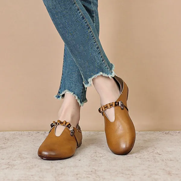 Spring and Summer Leather Shallow Mouth Single Shoes Women's Retro Handmade Soft Sole Comfortable Shoes