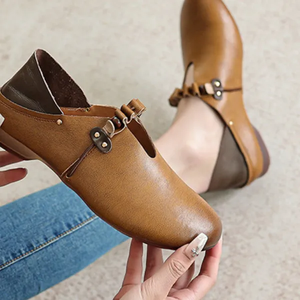 Spring and Summer Leather Shallow Mouth Single Shoes Women's Retro Handmade Soft Sole Comfortable Shoes