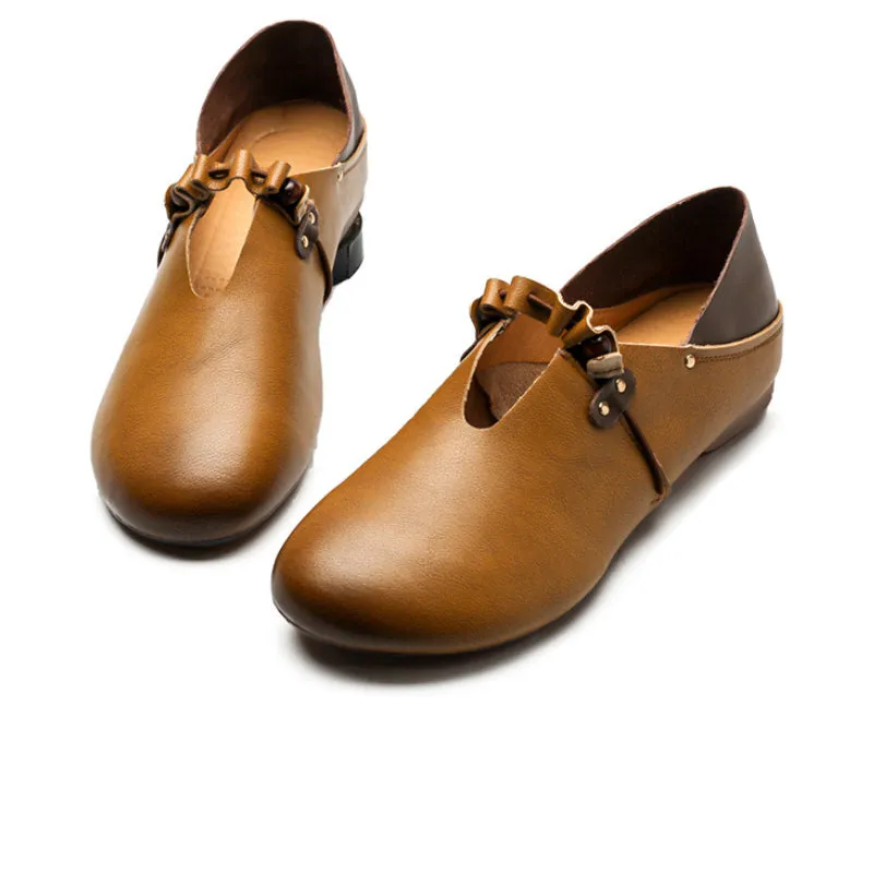 Spring and Summer Leather Shallow Mouth Single Shoes Women's Retro Handmade Soft Sole Comfortable Shoes