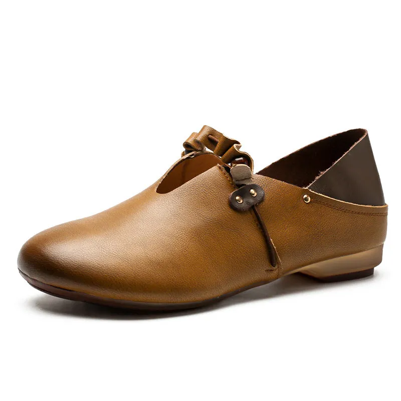 Spring and Summer Leather Shallow Mouth Single Shoes Women's Retro Handmade Soft Sole Comfortable Shoes