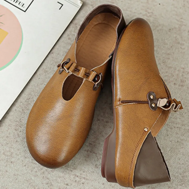 Spring and Summer Leather Shallow Mouth Single Shoes Women's Retro Handmade Soft Sole Comfortable Shoes