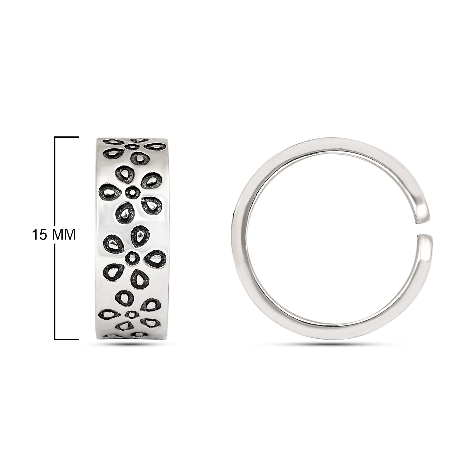 Sterling Silver Adjustable Flowers Engraved Oxidized Toe Ring
