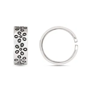 Sterling Silver Adjustable Flowers Engraved Oxidized Toe Ring