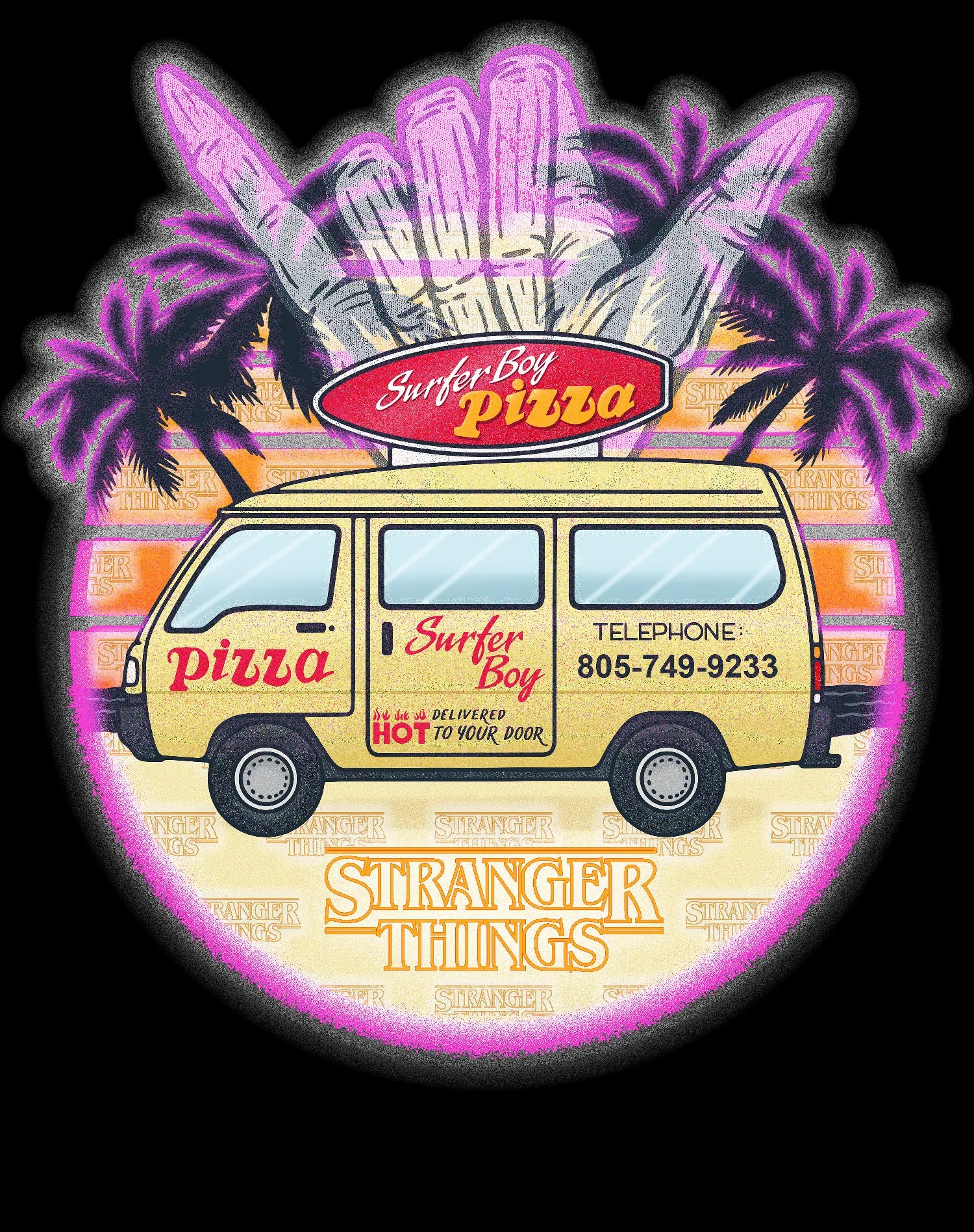 Stranger Things Argyle Splash Surf Pizza Men's T-Shirt