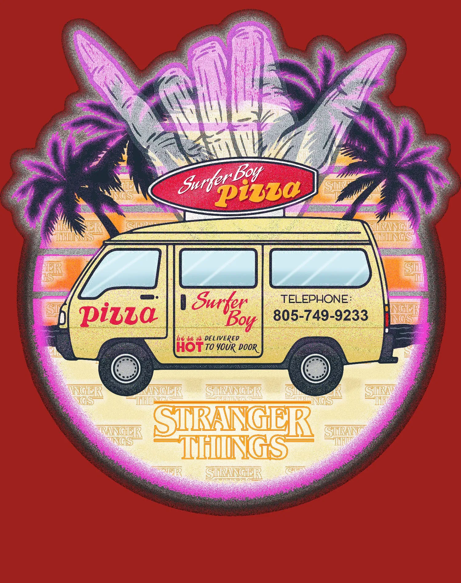 Stranger Things Argyle Splash Surf Pizza Men's T-Shirt