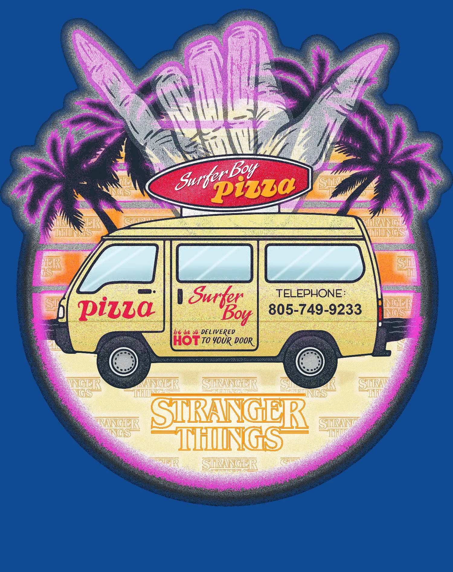 Stranger Things Argyle Splash Surf Pizza Men's T-Shirt