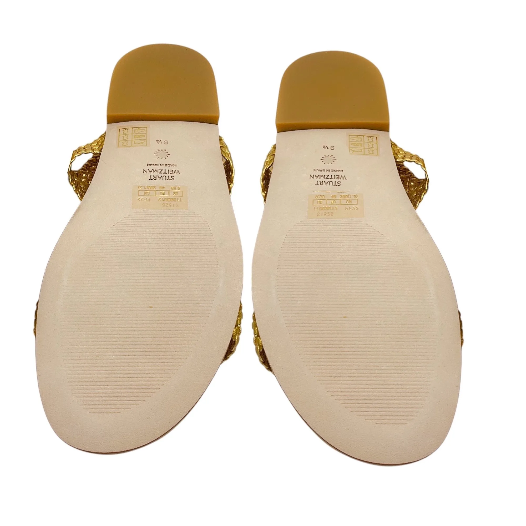 Stuart Weitzman Gold Metallic Teodora Woven Leather Flat Sandals