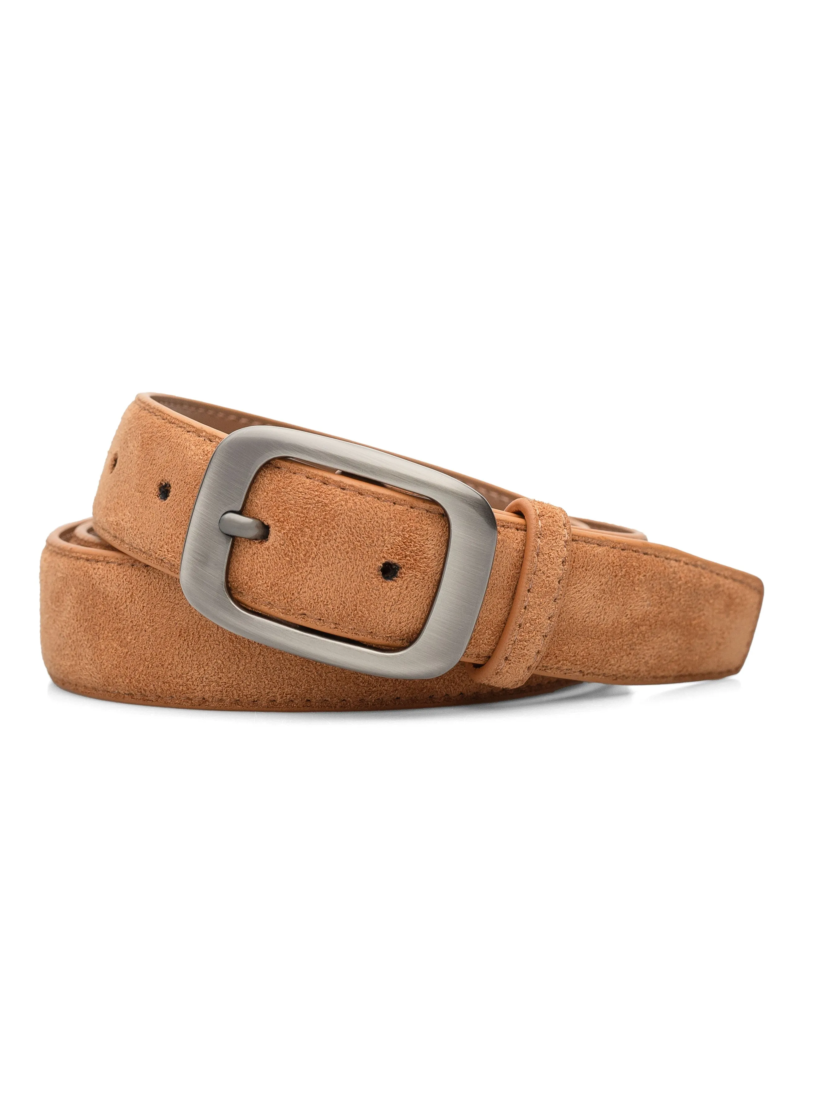 Suede Leather Belt with Palladium-Toned Buckle