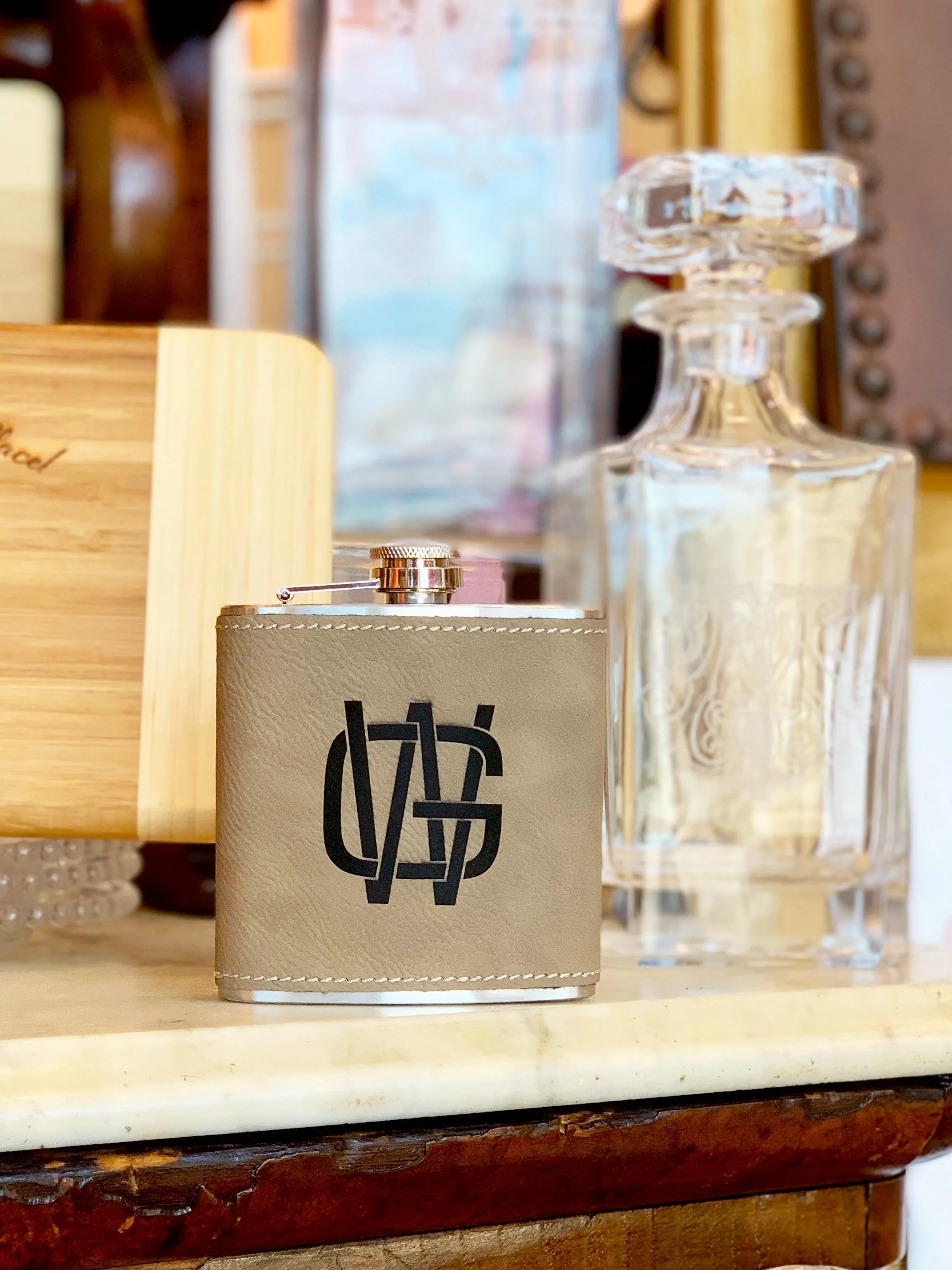 Suede Leather Flask Engraved Personalized