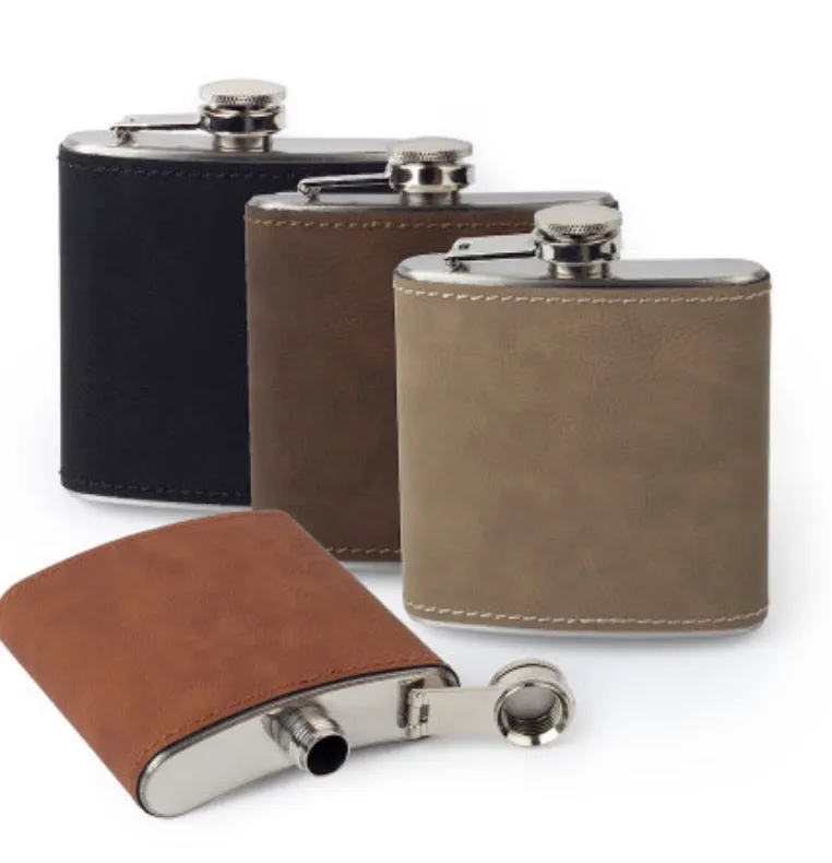Suede Leather Flask Engraved Personalized