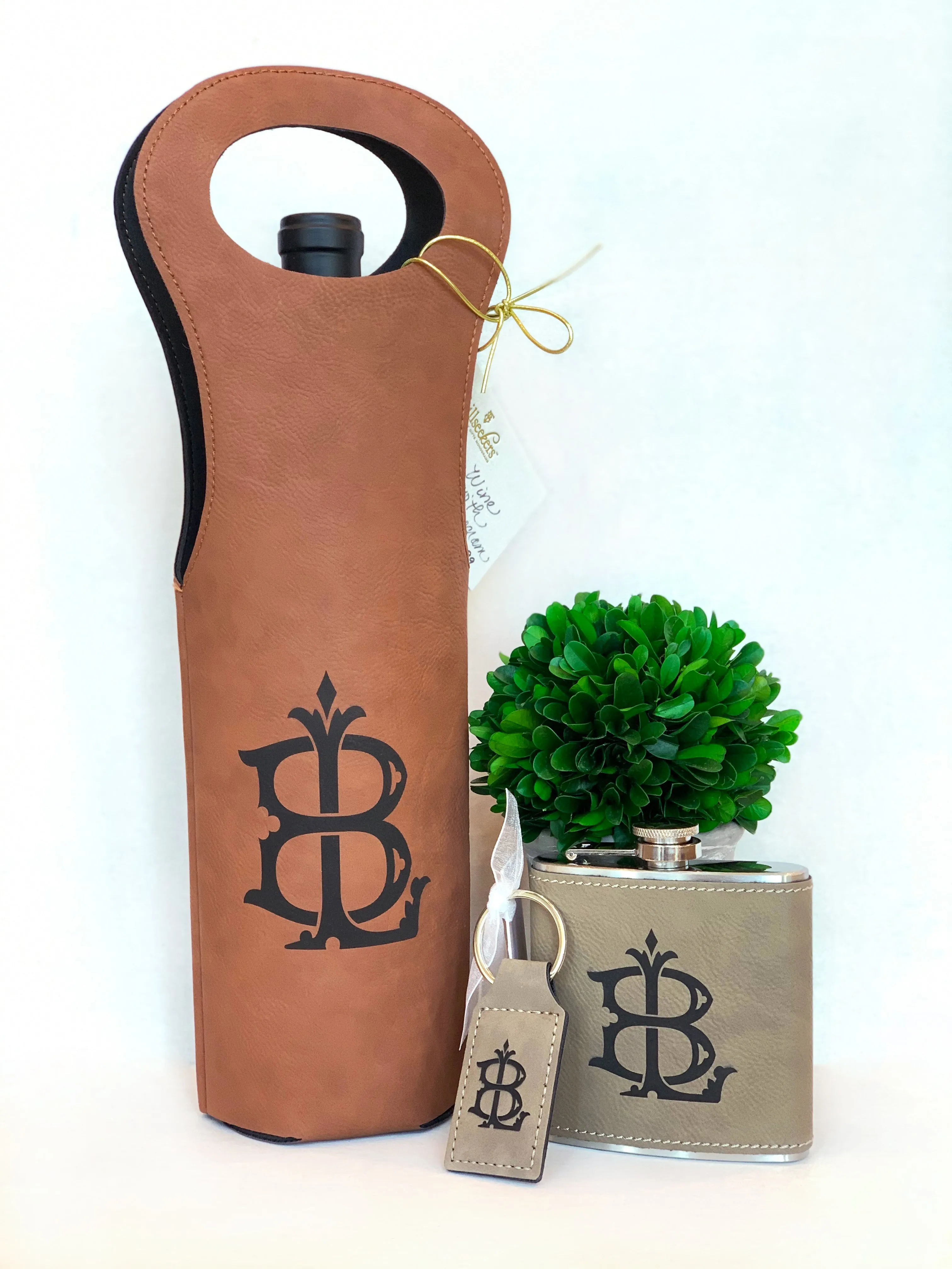 Suede Leather Flask Engraved Personalized