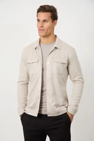 Suede Look Shacket in Stone