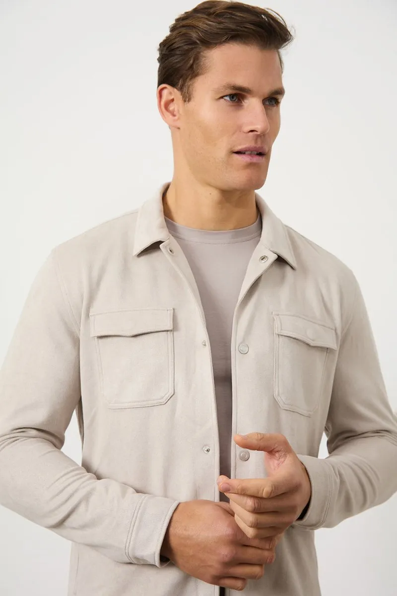 Suede Look Shacket in Stone