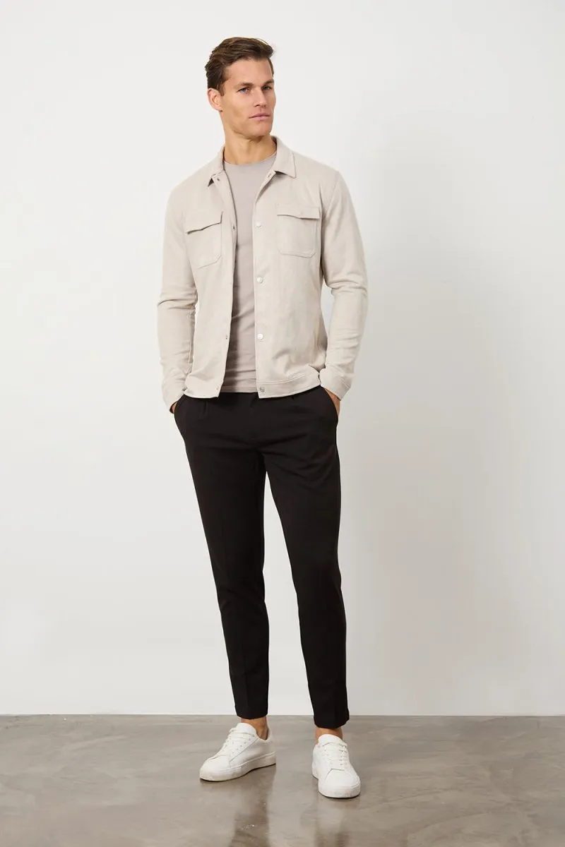 Suede Look Shacket in Stone