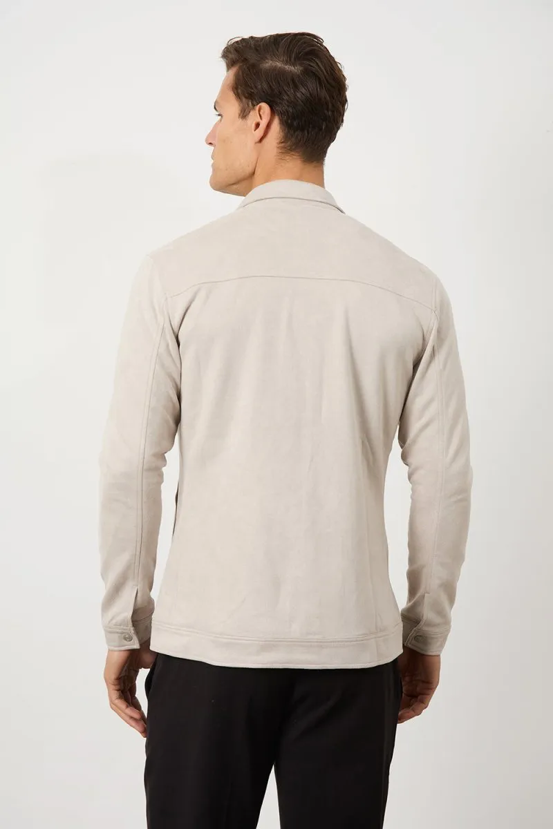 Suede Look Shacket in Stone