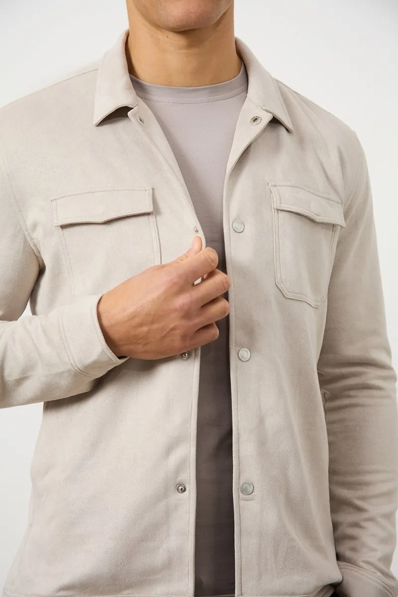 Suede Look Shacket in Stone