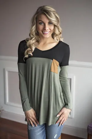 Suede Pocket Top - Olive