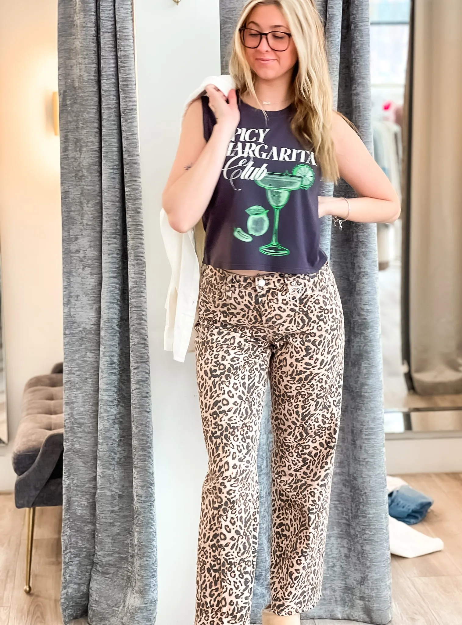 Taylor Mid High Rise Denim - Leopard