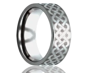 Titanium Flat Laser Engraved Weave Ring