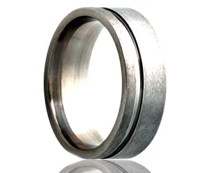 Titanium Flat Offset Groove Satin Ring