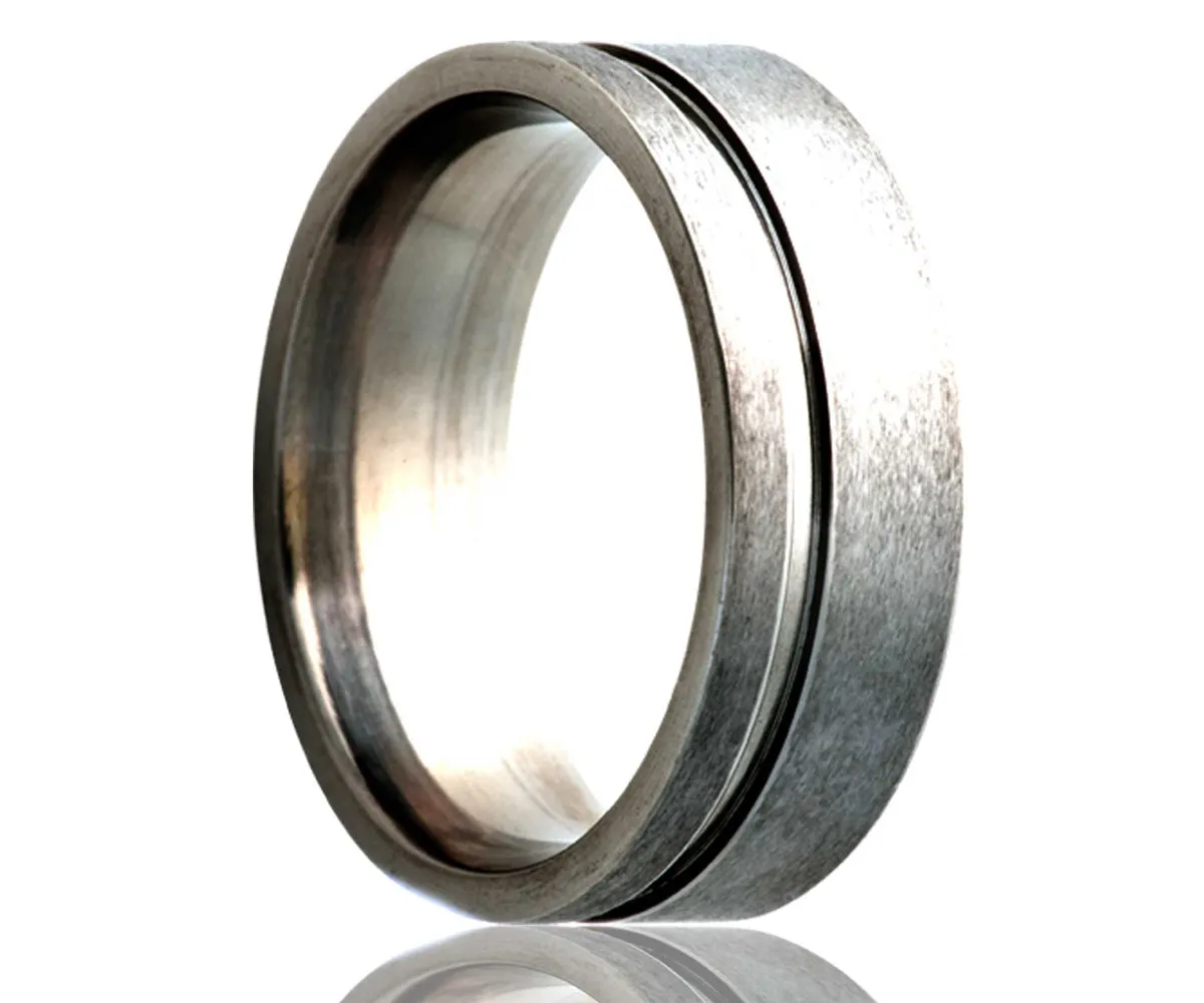 Titanium Flat Offset Groove Satin Ring