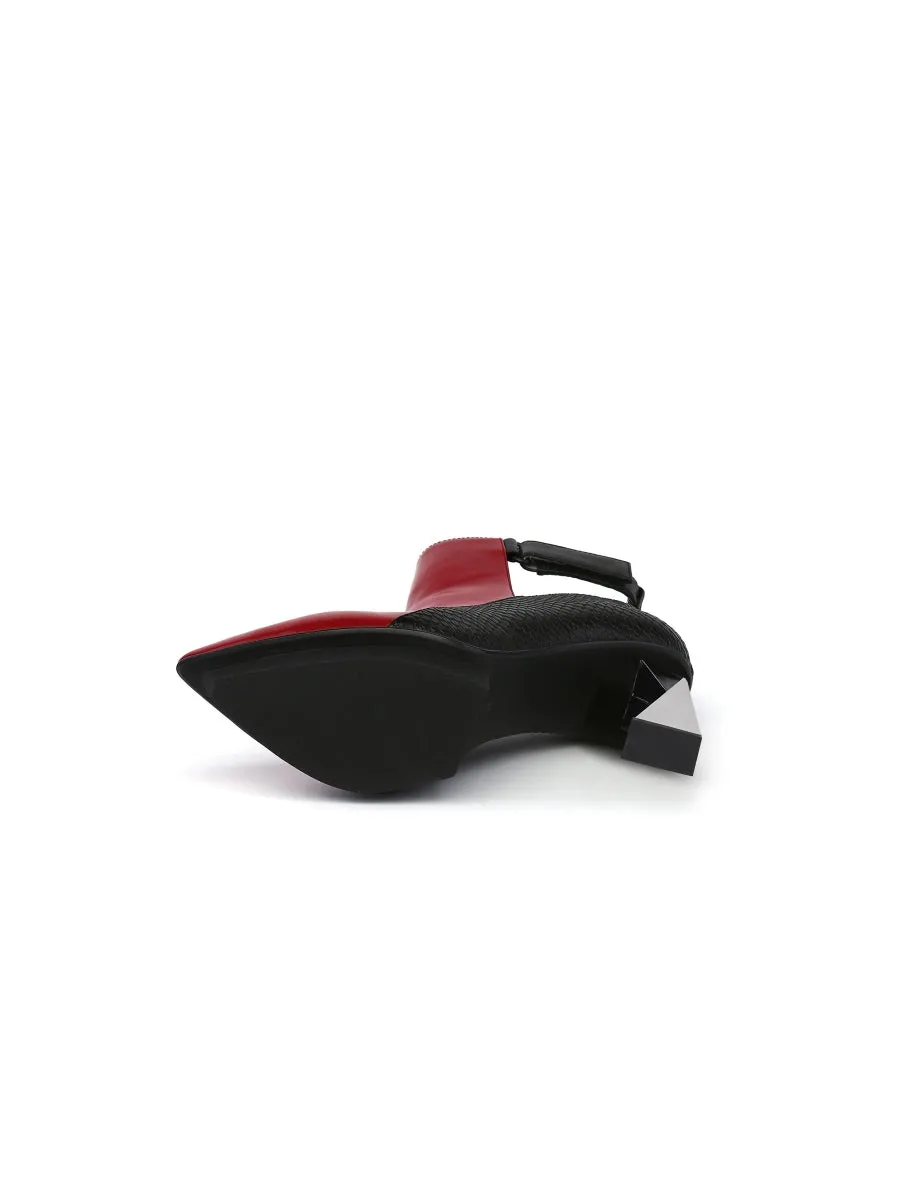 Triangled Silver High Heel Claret Leather Cut Out Ankle Boots
