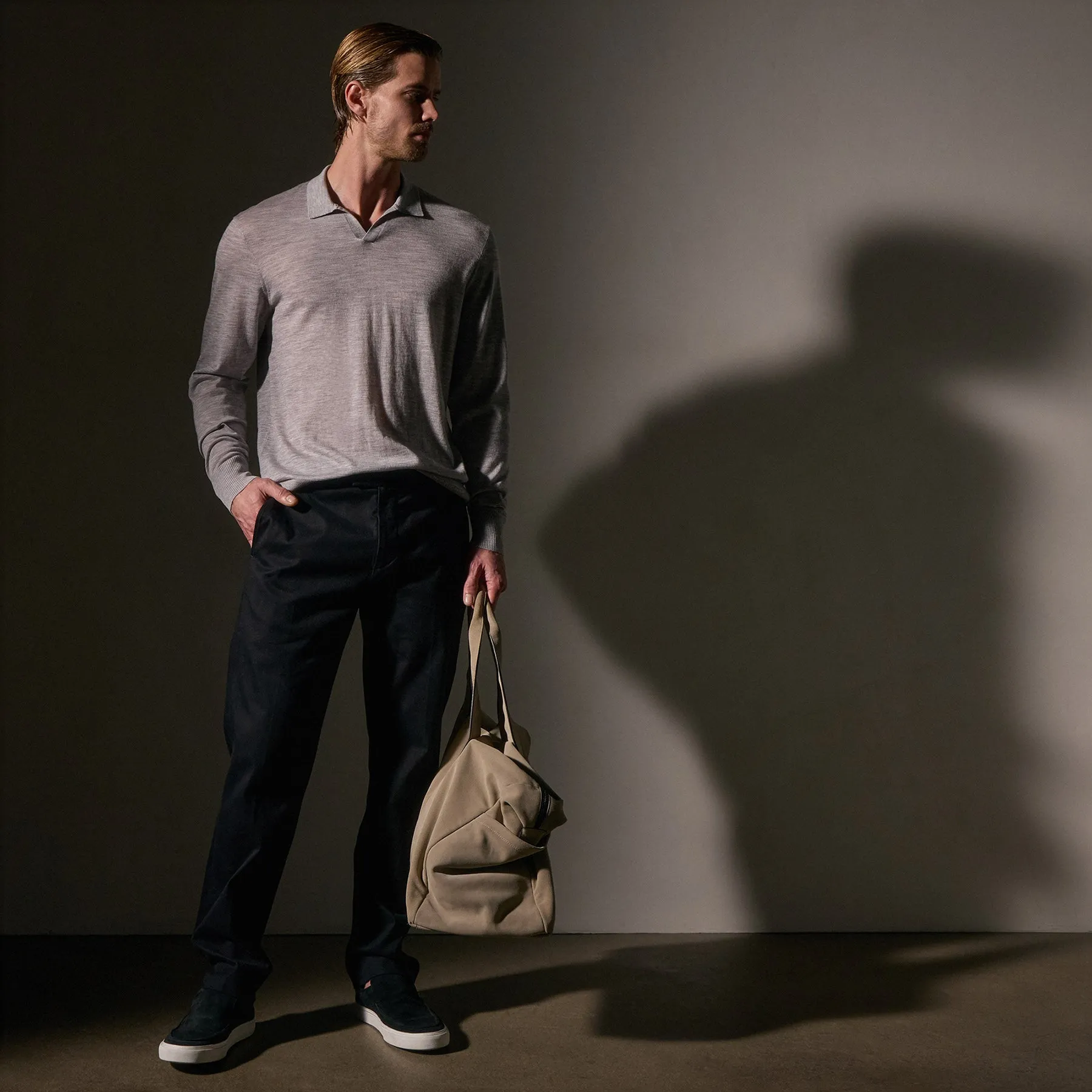 Ultra Fine Cashmere Open Polo - Light Heather Grey