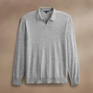 Ultra Fine Cashmere Open Polo - Light Heather Grey