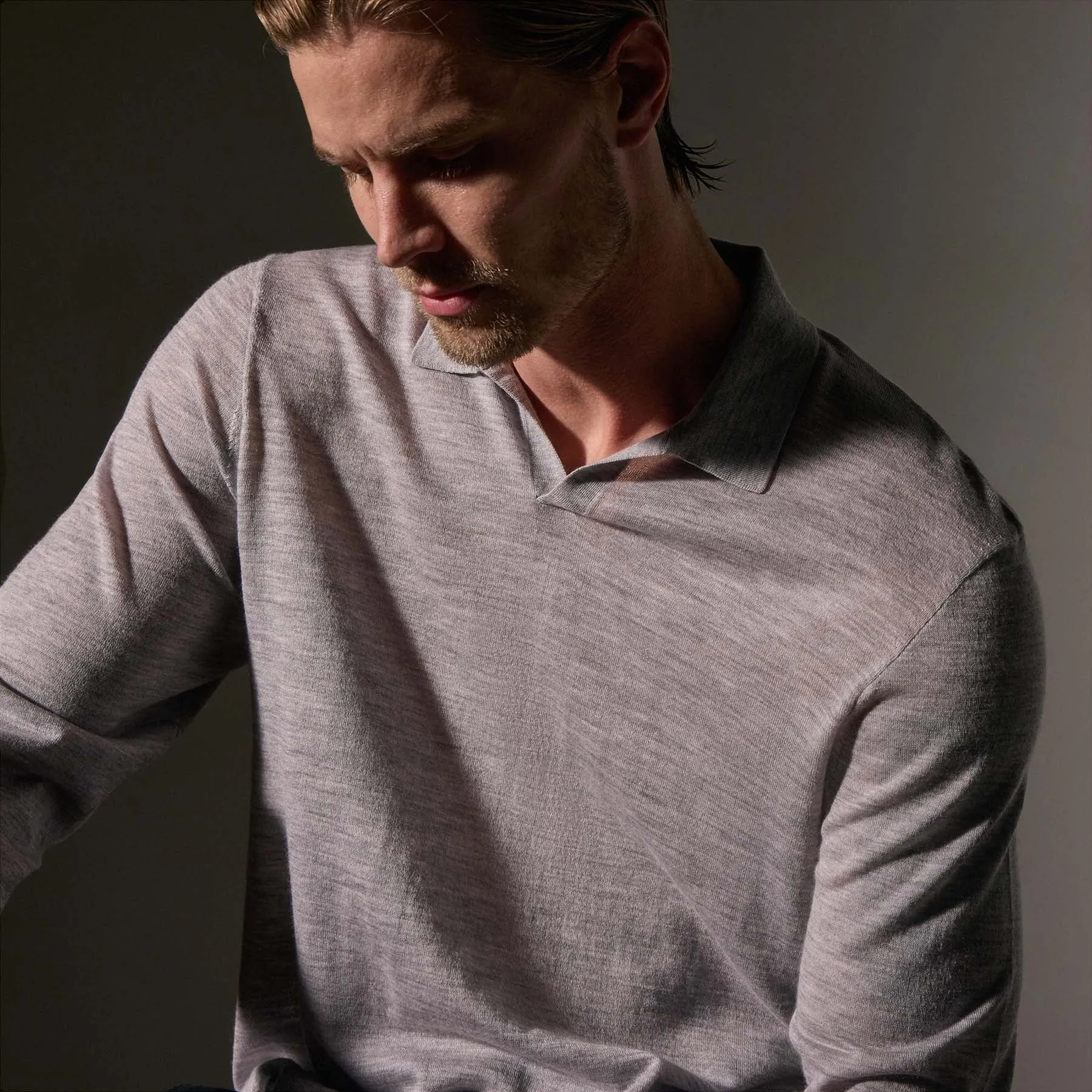 Ultra Fine Cashmere Open Polo - Light Heather Grey