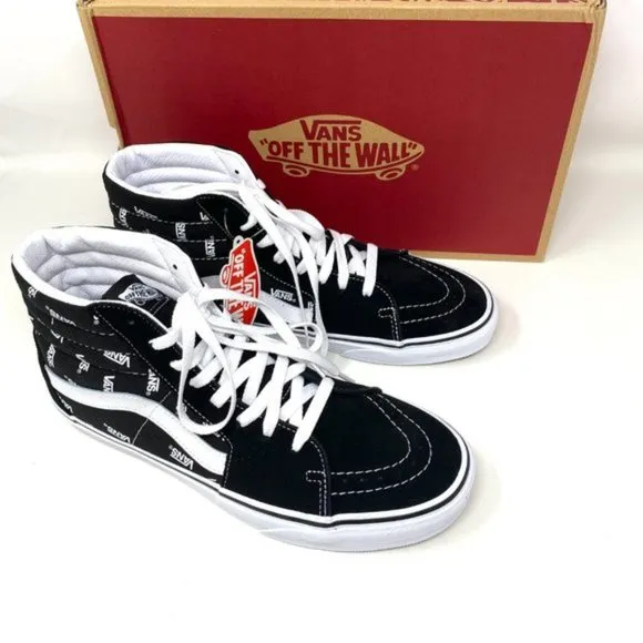 Vans Sk8 Hi Men's Size Canvas High Top Black Skateboarding White VN0A32QGQW7