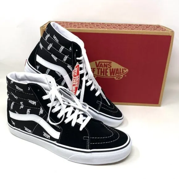 Vans Sk8 Hi Men's Size Canvas High Top Black Skateboarding White VN0A32QGQW7