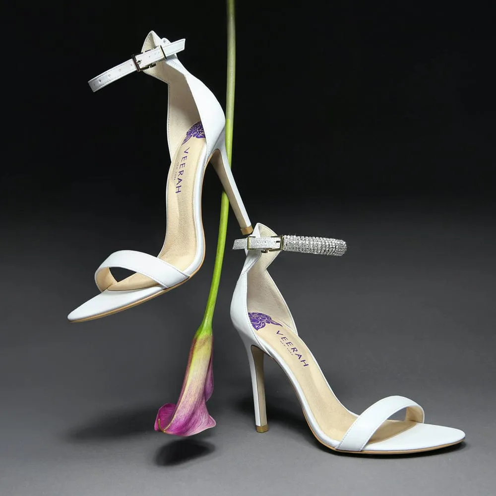 Venus Vegan Nappa Leather Stiletto Sandals | White Tuxedo