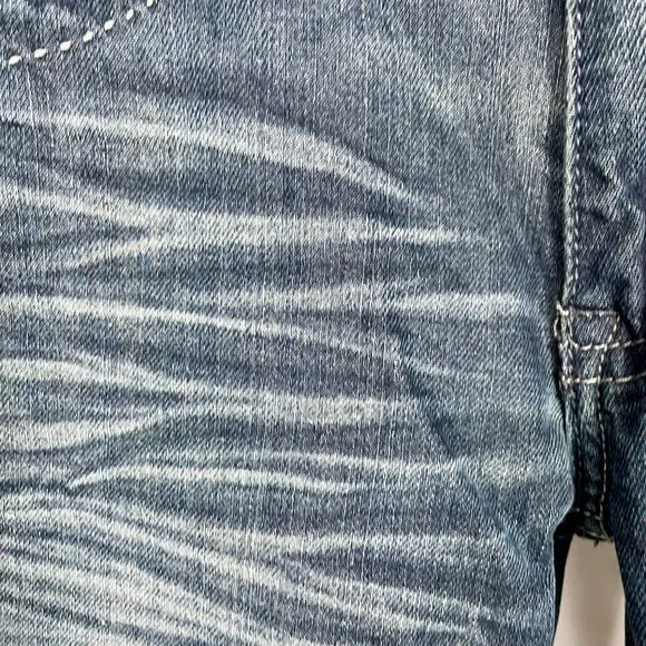 Vintage Y2K Grunge Straight Leg Mid-Rise Dark Wash Feathered Jeans 14 Leather