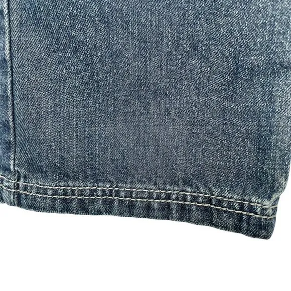 Vintage Y2K Grunge Straight Leg Mid-Rise Dark Wash Feathered Jeans 14 Leather
