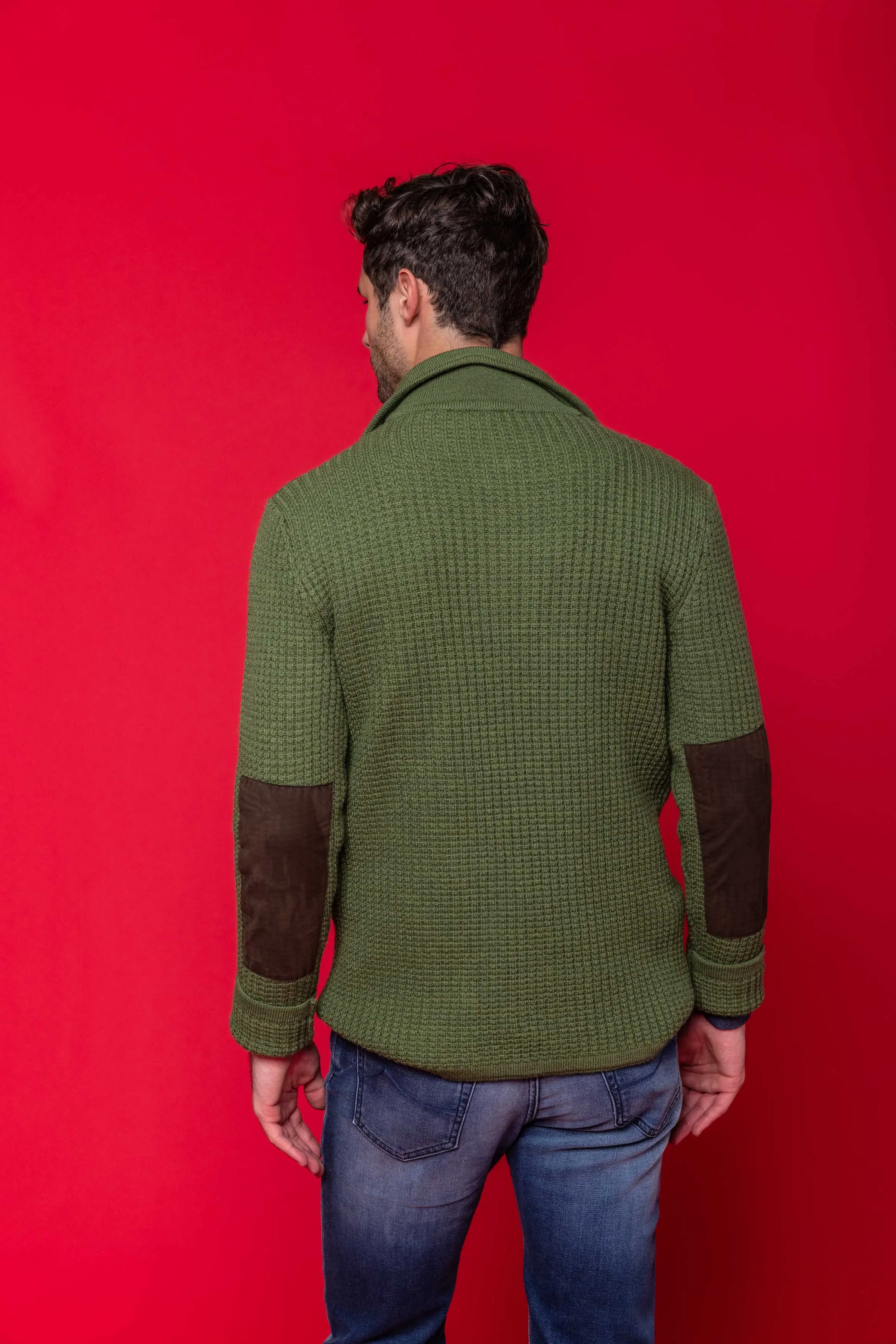 Waffle Knit Collared Sweater in Green