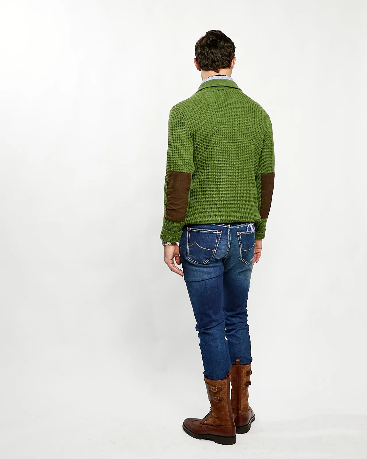 Waffle Knit Collared Sweater in Green